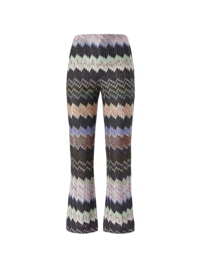 Missoni Zigzag Flared Trousers Textured Metallic Threads In Multi