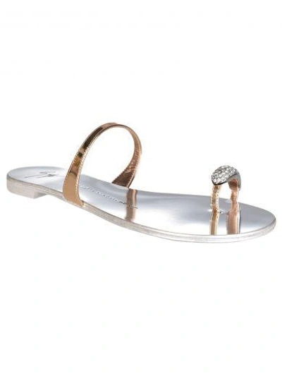 Shop Giuseppe Zanotti "ring" Sandals In Gold And Silver