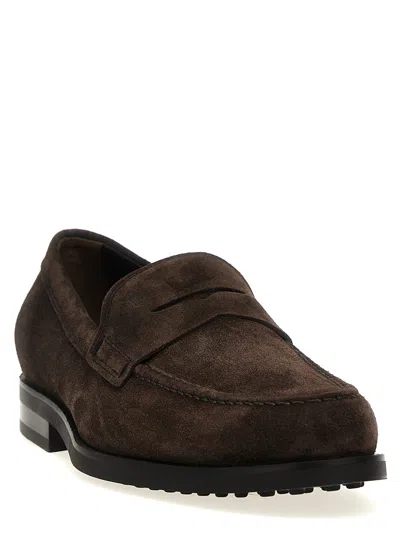 Tod's Tods Mens Dark Brown Gomma Suede Penny Loafers
