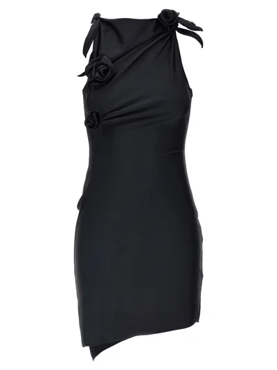 Coperni Fitted Mini Dress With Faux-flower Detailing In Black