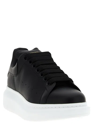 Alexander Mcqueen Black Low Top Sneakers With Logo Lettering On Tongue And Heel In Leather Woman In Multi