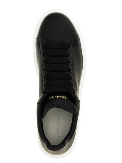 Alexander Mcqueen Black Low Top Sneakers With Logo Lettering On Tongue And Heel In Leather Woman In Multi