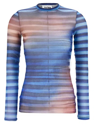 Jean Paul Gaultier Air Print Mesh Long-sleeved T-shirt With Crew Neck For Women In Blue