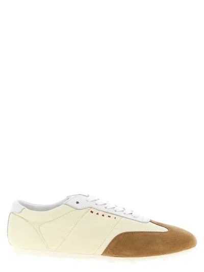 Marni Smooth Polyamide Sneakers With Suede Accents In White