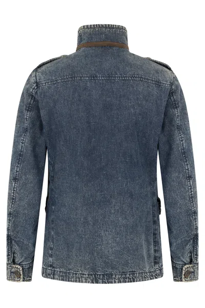 Moorer Washed Button Denim Jacket In Blue