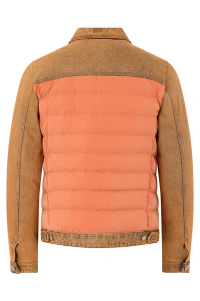 Moorer Orange Down Jacket With Denim Inserts In Orange
