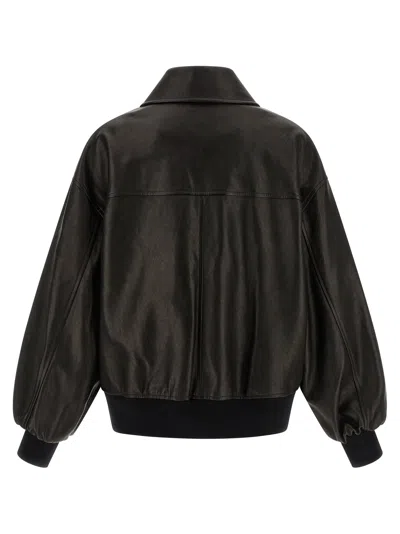 Khaite Womens Dark Brown Shelman Pointed-collar Leather Jacket Xs In Black