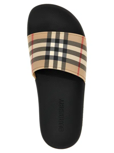 Burberry Brown Slides Sandals With Vintage Check Motif In Polyurethane In Multi
