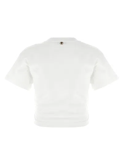 Rabanne White Crewneck Top With Short Sleeves And Ruched Cut-out On The Front In Cotton Woman