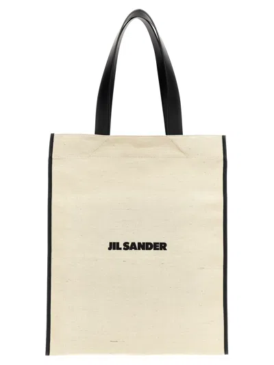 Jil Sander Medium Flat Shopper Shoulder Bag In White
