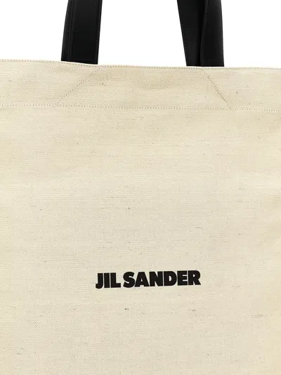 Jil Sander Medium Flat Shopper Shoulder Bag In White