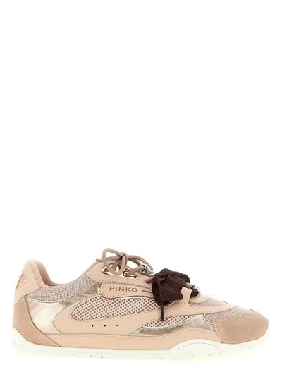 Pinko Yulia Leather And Mesh Sneakers With Two-tone Laces In Pink