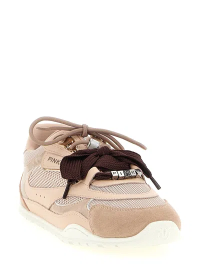 Pinko Yulia Leather And Mesh Sneakers With Two-tone Laces In Pink