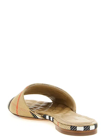 Burberry Sloane Slides Check Pattern Flat Sole Open Toe In Neutral