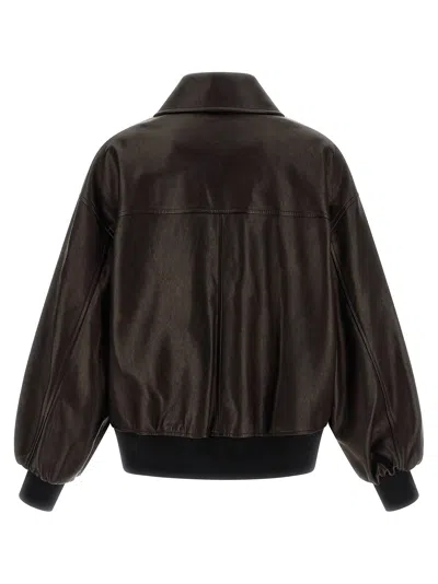 Khaite Womens Dark Brown Shelman Pointed-collar Leather Jacket Xs In Brown