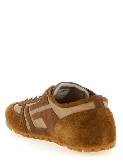 Balmain Beige Calf Leather Bos Taurus Athletic Sneakers In Brown