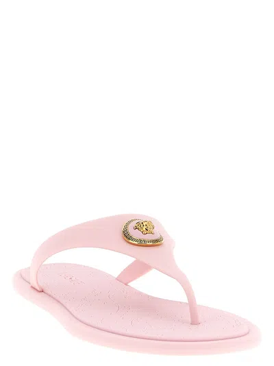 Versace Gianni Ribbon Pink Sandals With Metallic Medusa Head On The Front In Rubber Woman