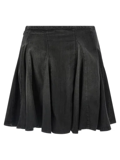 Diesel De-spiki-s Short Denim Skirt With Washed-out Effect In Black