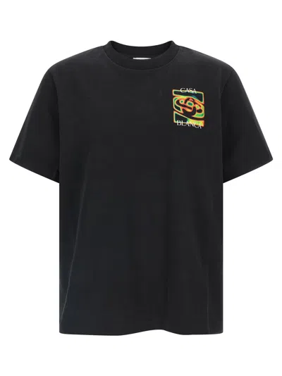 Casablanca Black Crewneck T-shirt With Logo Detail On The Front And Maxi Logo On The Rear In Cotton Man