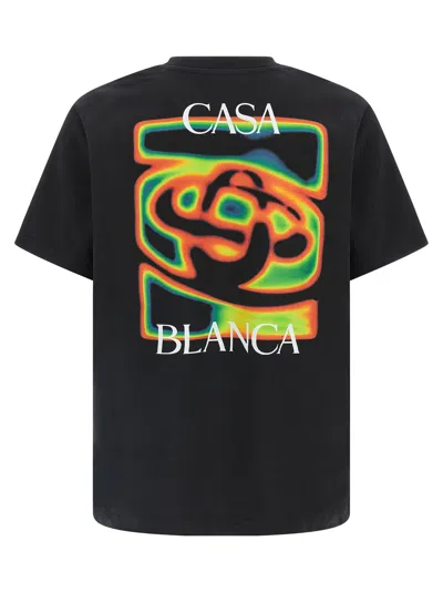 Casablanca Black Crewneck T-shirt With Logo Detail On The Front And Maxi Logo On The Rear In Cotton Man