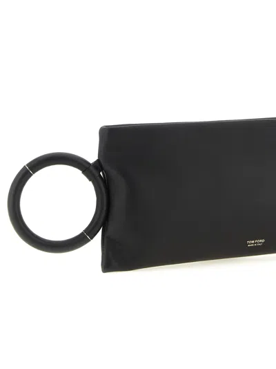 Tom Ford Aura Leather Clutch Bag With Lettering Logo On The Front In Black