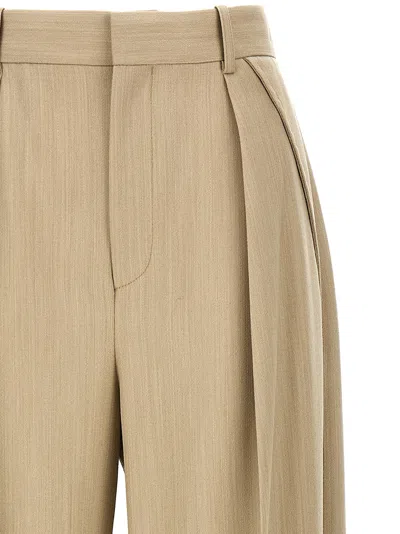 Victoria Beckham Wide Leg Pleated Cuffed Pants With Back Pocket In Brown