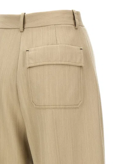 Victoria Beckham Wide Leg Pleated Cuffed Pants With Back Pocket In Brown