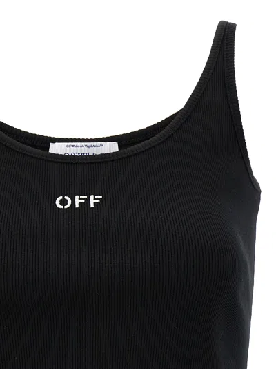 Off-white Stretch Cotton Tank Top Scoop Neckline In Black