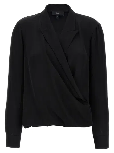 Theory 'pk Label Wrap' Blouse In Black