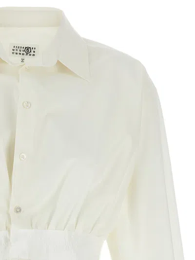 Mm6 Maison Margiela Collared Shirt With Cuffed Sleeves And Elastic Waistband In White