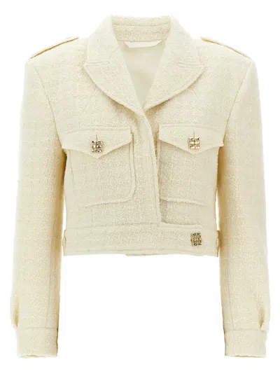 Givenchy White Jacket With Logo 4g Detail On The Buttons In Wool Blend Woman In White