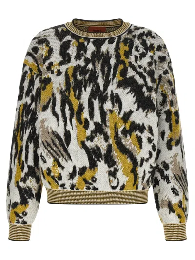 Missoni Boxy Crew Neck Sweater With Animalier Pattern In Multi