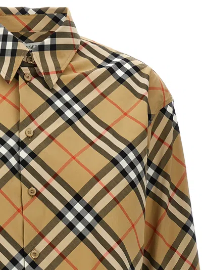 Burberry Women Beige Shirt With Classic Collar And All-over Check Motif In Cotton Woman In Brown