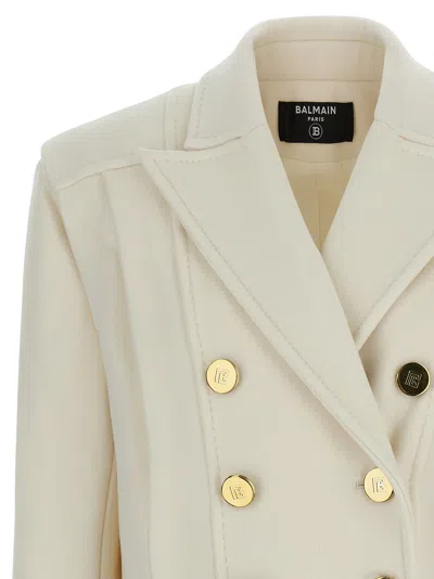 Balmain Double-breasted Coat In Neutral