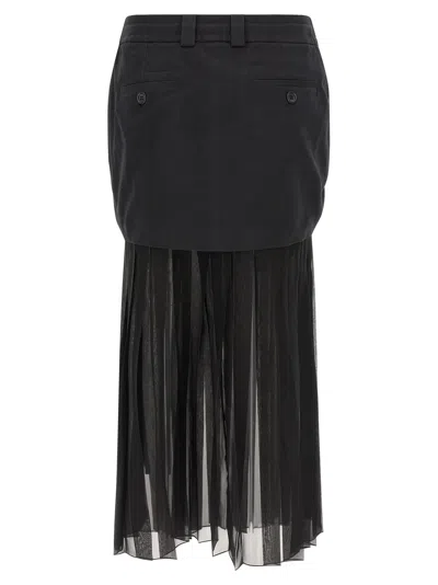 Dolce & Gabbana Women Black Skirt With Pleated Design And Drawstring Waist In Silk Blend Stretch Wom