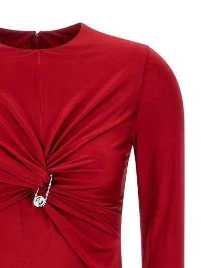 Versace Embellished Twisted Satin-jersey Dress In Red