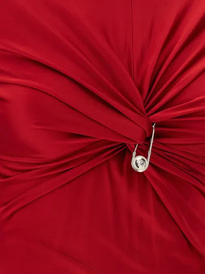 Versace Embellished Twisted Satin-jersey Dress In Red