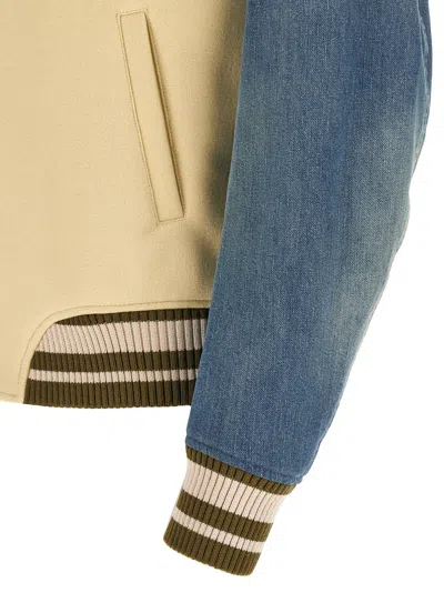 Off-white Gothic Wool Denim Varsity Puffer Jackets White In Blue