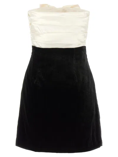 Alessandra Rich Strapless Bow-embellished Silk-duchesse And Velvet Mini Dress In Black