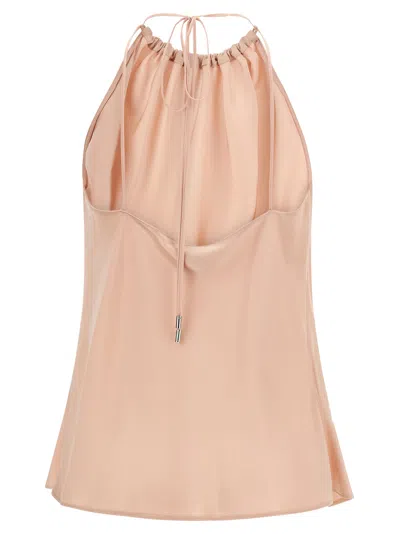 Pinko Carota Pink Sleeveless Top With Adjustable Spaghetti Straps And Ruched Neckline In Tech Fabric Woman In Neutral