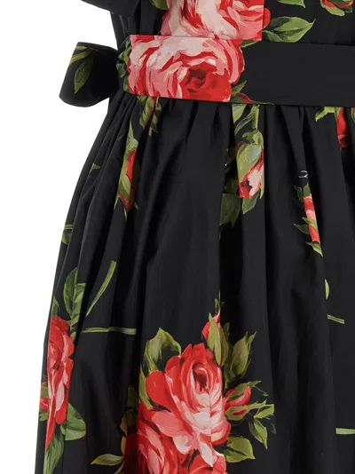 Dolce & Gabbana Belted Gathered Floral-print Cotton-poplin Midi Dress In Black