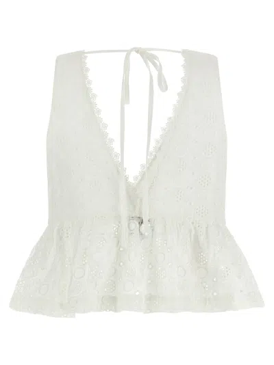 Pinko Kiersten Top Eyelet Lace Peplum Sleeveless In White