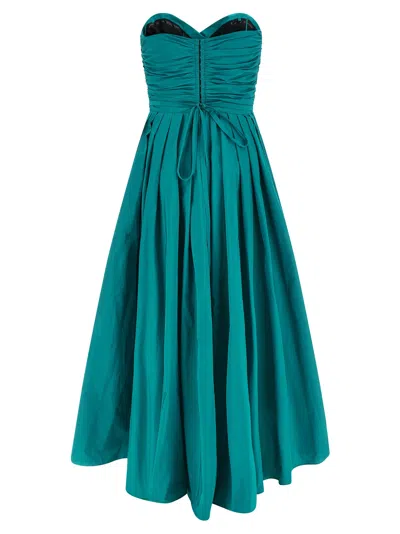Pinko Dattero Dress Strapless Ruched Bodice Pleated Skirt In Green