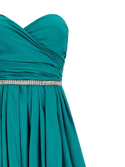 Pinko Dattero Dress Strapless Ruched Bodice Pleated Skirt In Green