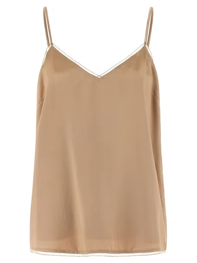 Fabiana Filippi Lingerie Style Top Lightweight Spaghetti Straps In Brown