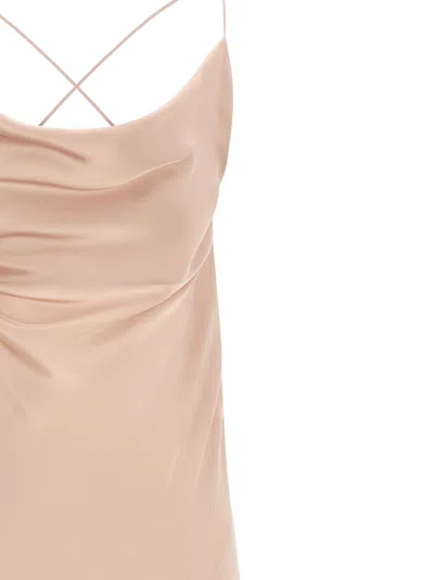 Pinko Pink Sleeveless Long Dress With Criss-crossed Spaghetti Straps In Tech Fabric Woman In Gold