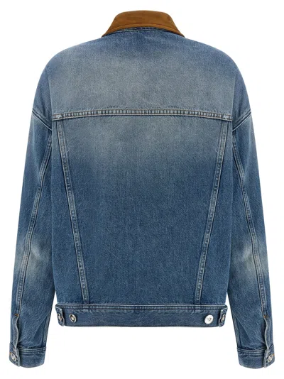 Versace Cotton Denim Jacket Long Sleeves Contrast Collar In Blue