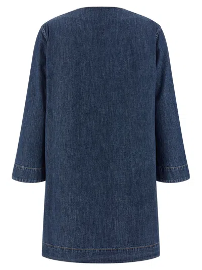 Valentino Vlogo Signature Denim Dress Three Quarter Sleeves In Blue