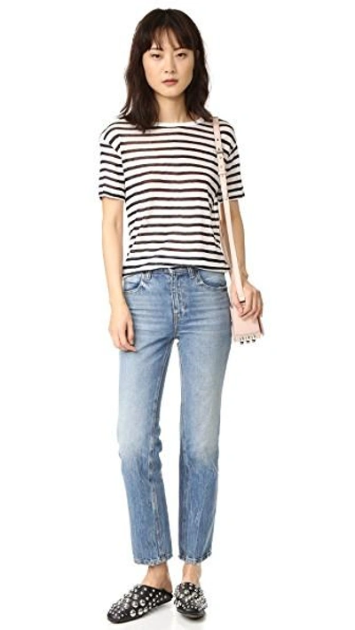 Shop Alexander Wang T Stripe Cropped Tee In Ink And Ivory