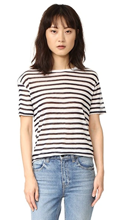 Shop Alexander Wang T Stripe Cropped Tee In Ink And Ivory